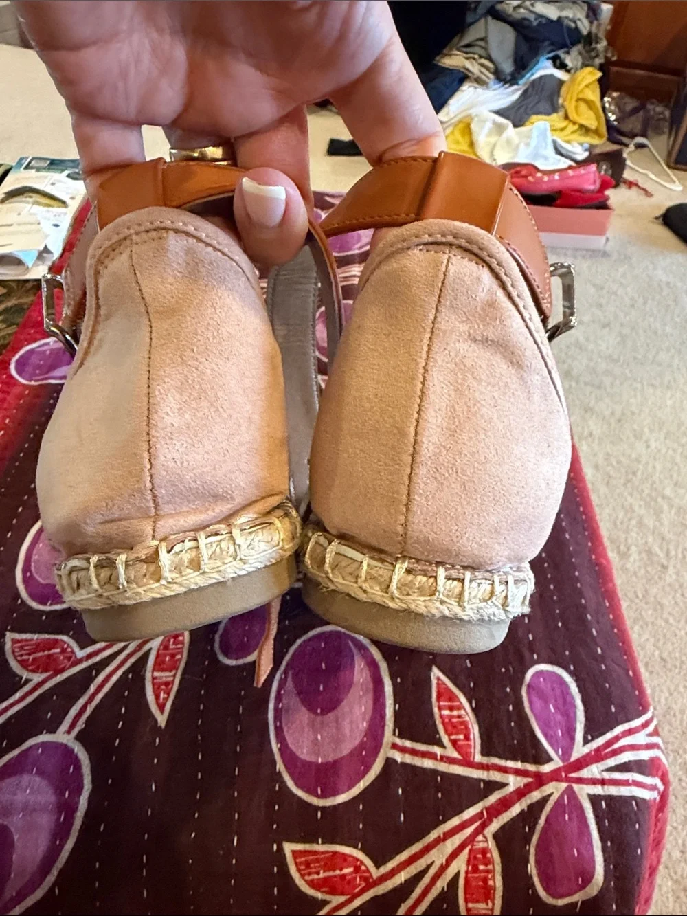 Style & Co. Pink Espadrille Ankle-Strap Flats with Tan Strap 10